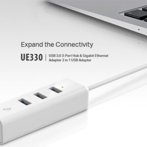 هاب USB 3.0 سه پورت و مبدل شبکه تی پی لینک مدل UE330